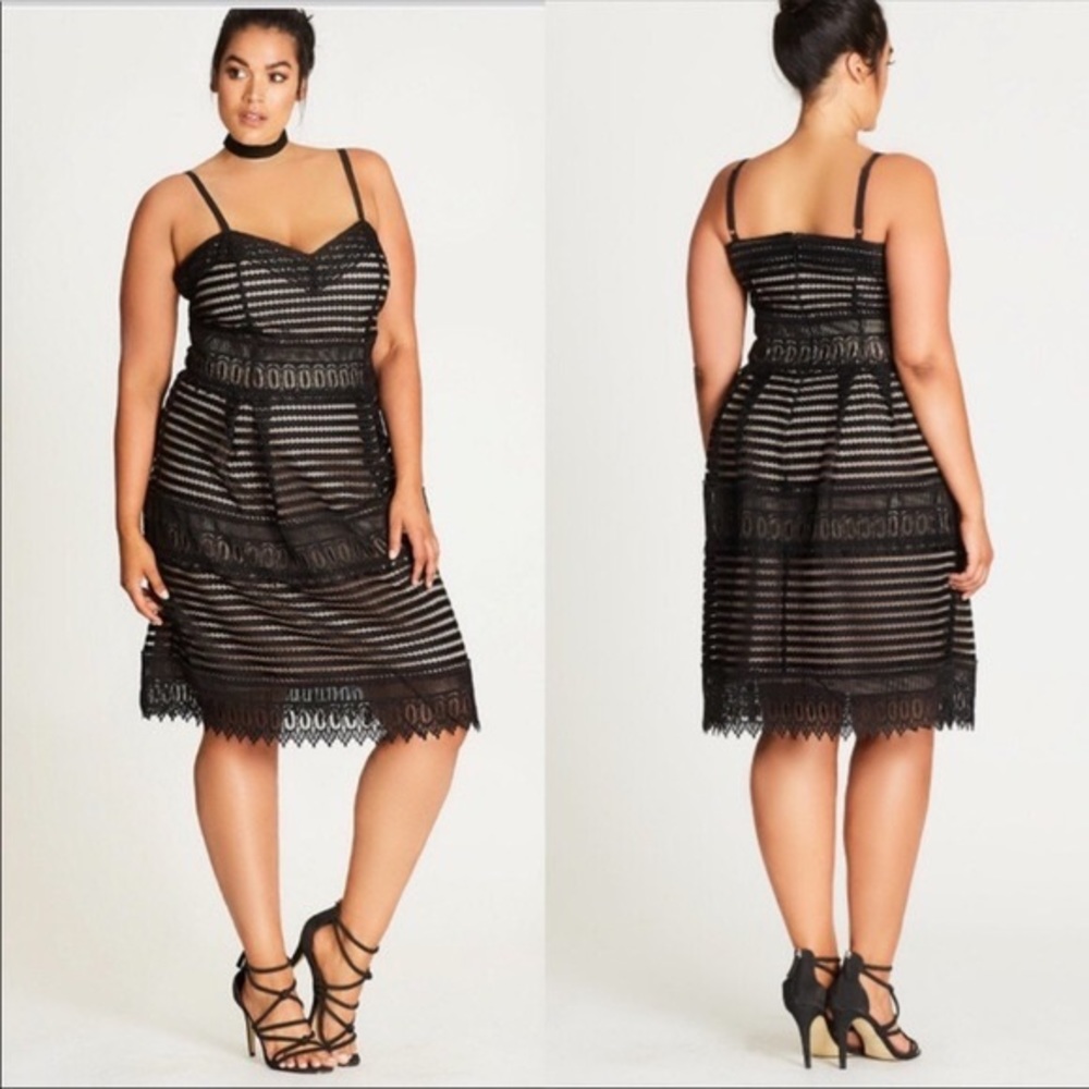 City Chic Black Royal Detail Fit & Flare Dress